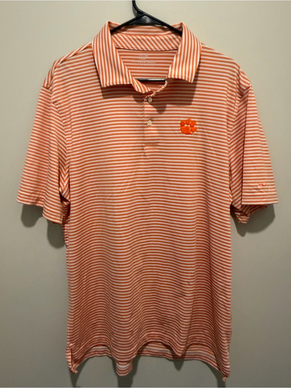 Clemson Tigers Vineyard Vines Bradley Polo Shirt Large Orange/White Stripes EUC